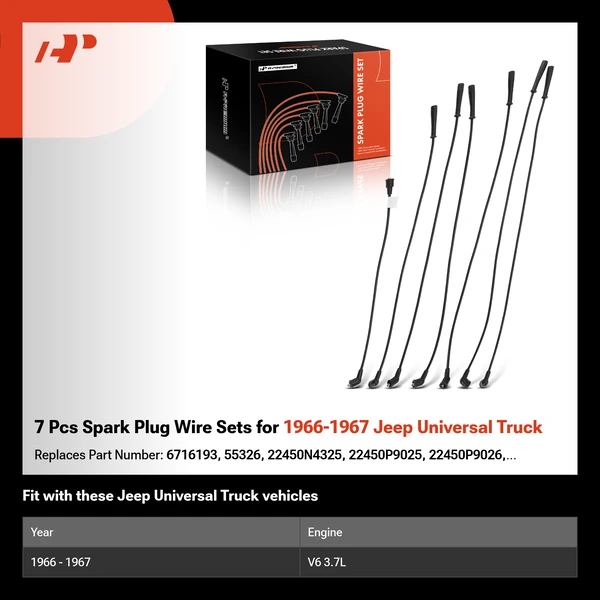 7 Pcs Spark Plug Wire Sets for 1966-1967 Jeep Universal Truck