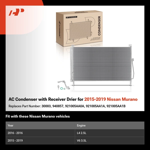 AC Condenser with Receiver Drier for 2015-2019 Nissan Murano