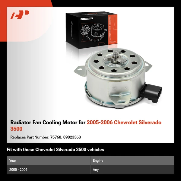 Radiator Fan Cooling Motor for 2005-2006 Chevrolet Silverado 3500