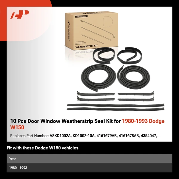 10 Pcs Door Window Weatherstrip Seal Kit for 1980-1993 Dodge W150