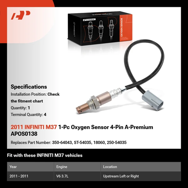 2011 INFINITI M37 1-Pc Oxygen Sensor 4-Pin A-Premium APOS0138
