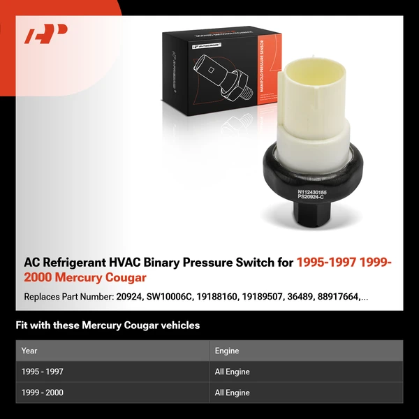 AC Refrigerant HVAC Binary Pressure Switch for 1995-1997 1999-2000 Mercury Cougar