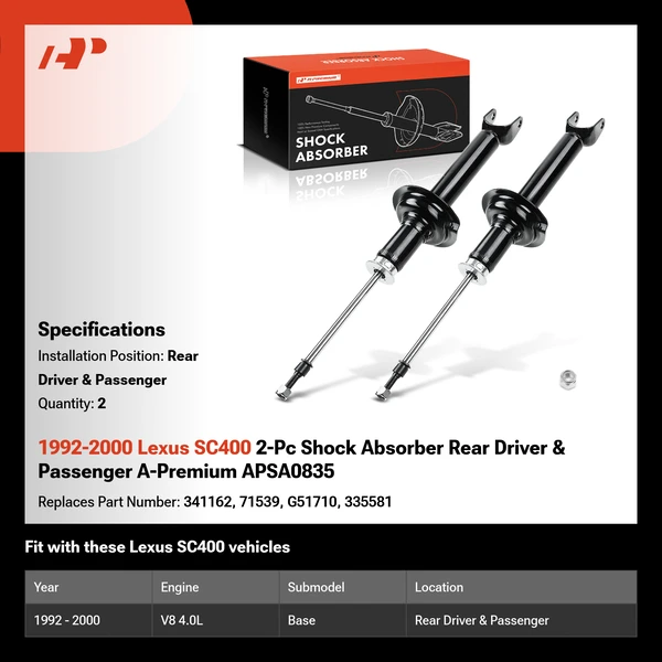 1992-2000 Lexus SC400 2-Pc Shock Absorber Rear Driver & Passenger A-Premium APSA0835