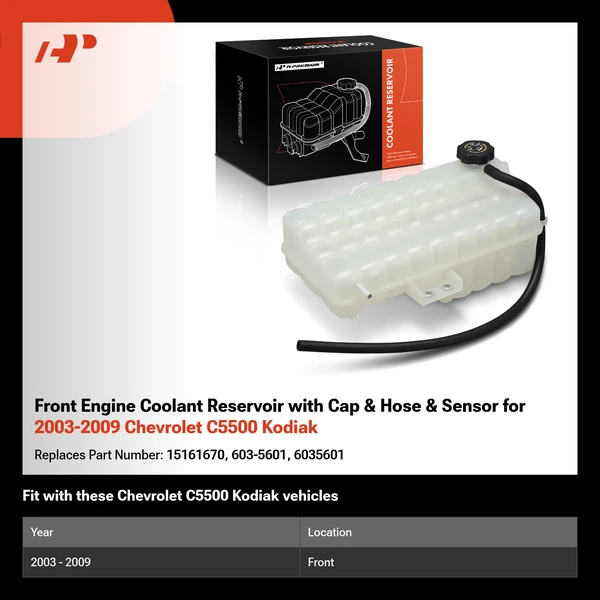 Front Engine Coolant Reservoir with Cap & Hose & Sensor for 2003-2009 Chevrolet C5500 Kodiak