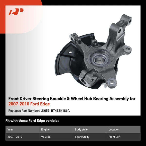 Front Driver Steering Knuckle & Wheel Hub Bearing Assembly for 2007-2010 Ford Edge