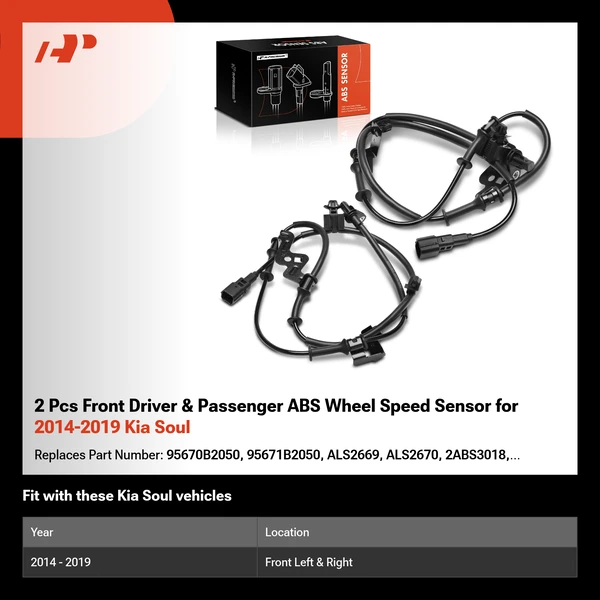 2 Pcs Front Driver & Passenger ABS Wheel Speed Sensor for 2014-2019 Kia Soul
