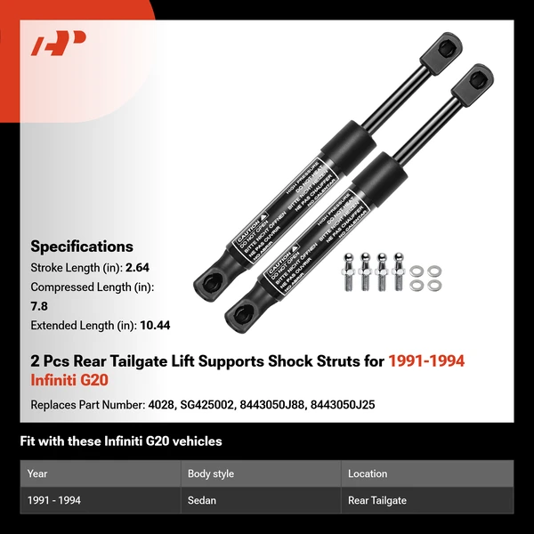 2 Pcs Rear Tailgate Lift Supports Shock Struts for 1991-1994 Infiniti G20