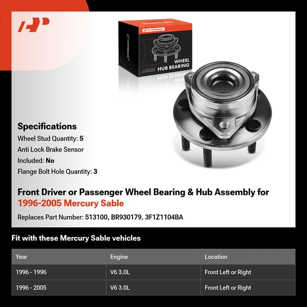 Front Driver or Passenger Wheel Bearing & Hub Assembly for 1996-2005 Mercury Sable