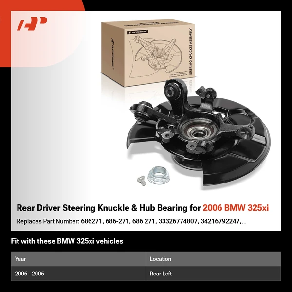 Rear Driver Steering Knuckle & Hub Bearing for 2006 BMW 325xi