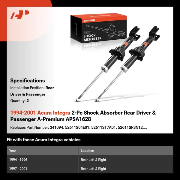 1994-2001 Acura Integra 2-Pc Shock Absorber Rear Driver & Passenger A-Premium APSA1628