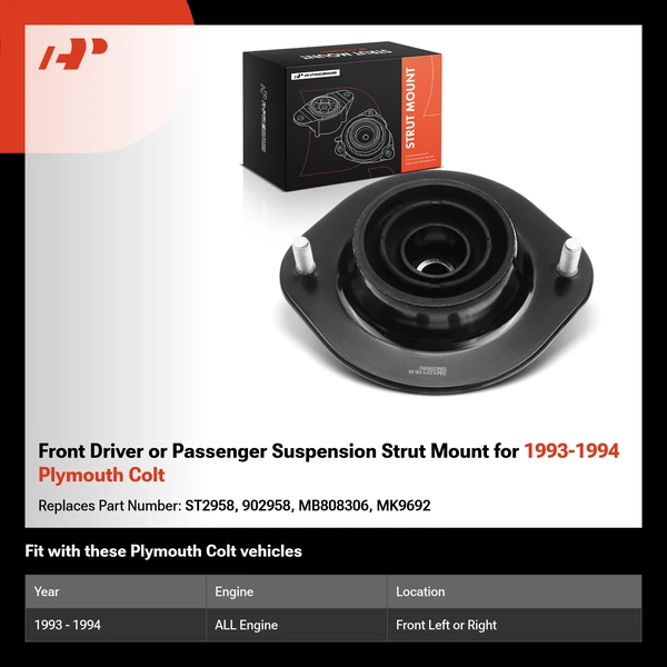 Front Driver or Passenger Suspension Strut Mount for 1993-1994 Plymouth Colt