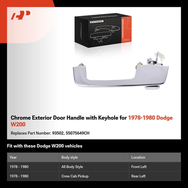 Chrome Exterior Door Handle with Keyhole for 1978-1980 Dodge W200