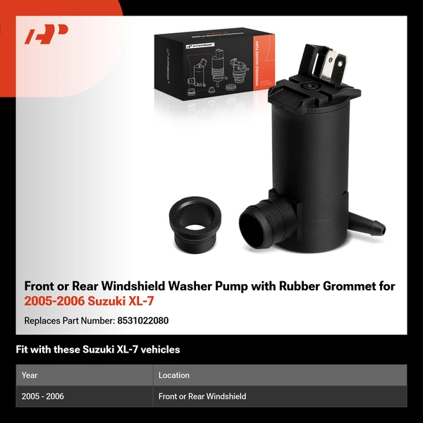 Front or Rear Windshield Washer Pump with Rubber Grommet for 2005-2006 Suzuki XL-7