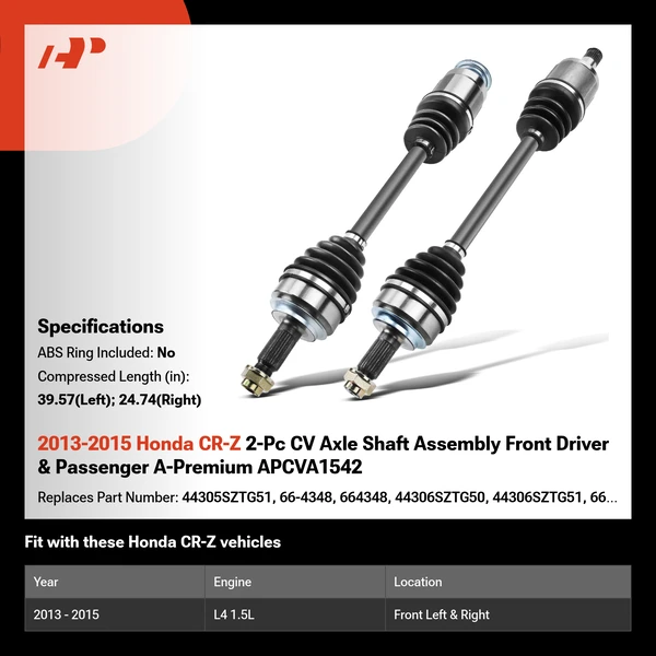 2013-2015 Honda CR-Z 2-Pc CV Axle Shaft Assembly Front Driver & Passenger A-Premium APCVA1542