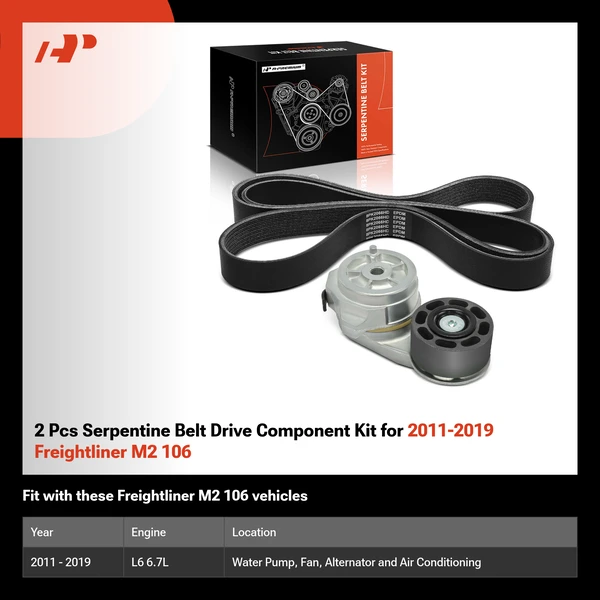 2 Pcs Serpentine Belt Drive Component Kit for 2011-2019 Freightliner M2 106