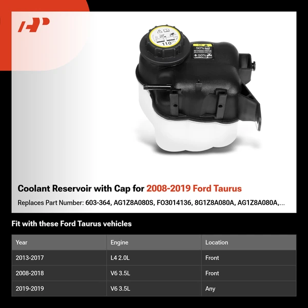 Coolant Reservoir with Cap for 2008-2019 Ford Taurus