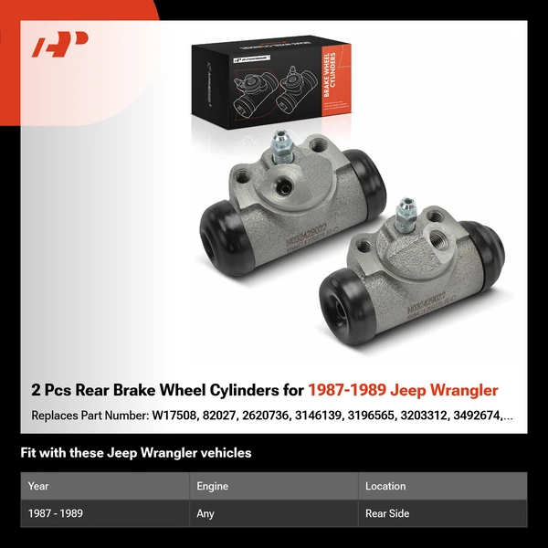 2 Pcs Rear Brake Wheel Cylinders for 1987-1989 Jeep Wrangler