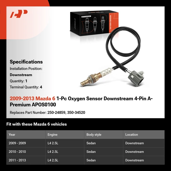 2009-2013 Mazda 6 1-Pc Oxygen Sensor Downstream 4-Pin A-Premium APOS0100