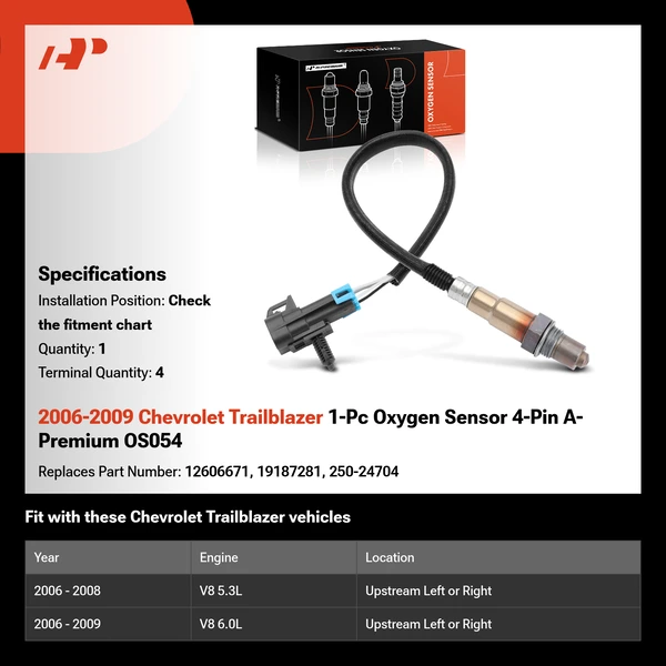 2006-2009 Chevrolet Trailblazer 1-Pc Oxygen Sensor 4-Pin A-Premium OS054