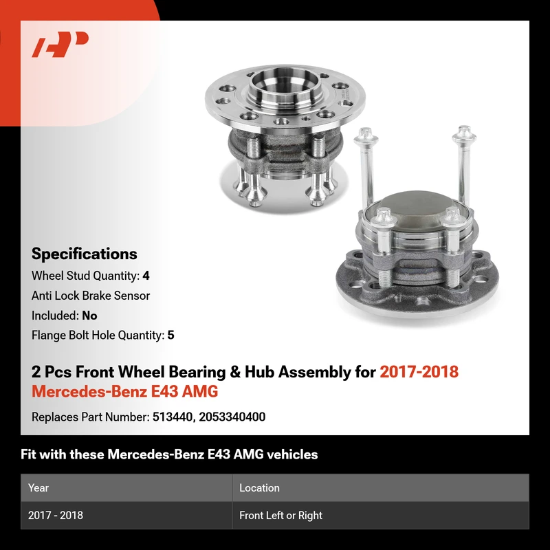 2 Pcs Front Wheel Bearing & Hub Assembly for 2017-2018 Mercedes-Benz E43 AMG
