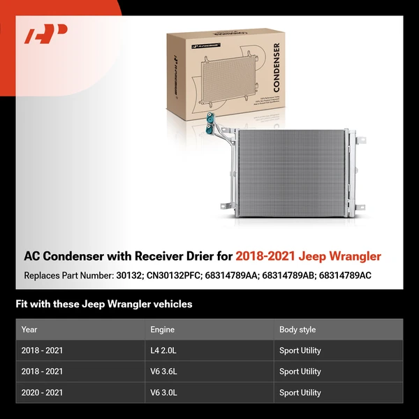 AC Condenser with Receiver Drier for 2018-2021 Jeep Wrangler