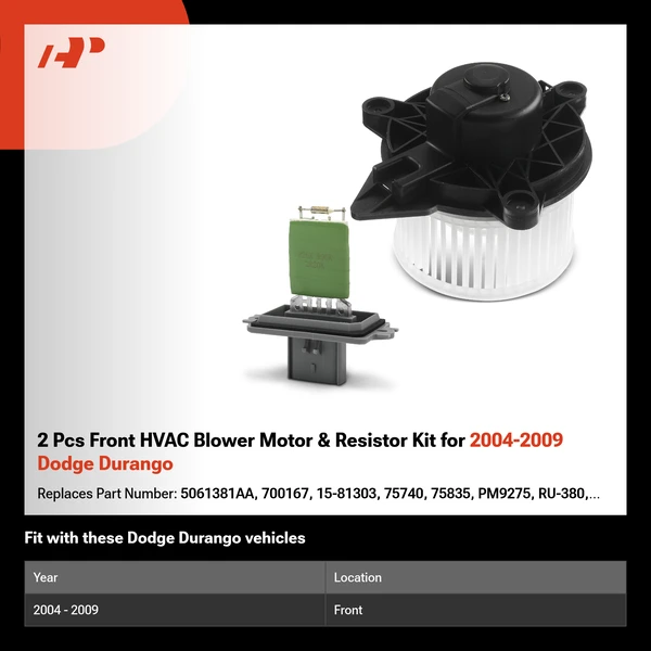 2 Pcs Front HVAC Blower Motor & Resistor Kit for 2004-2009 Dodge Durango