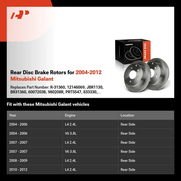 Rear Disc Brake Rotors for 2004-2012 Mitsubishi Galant