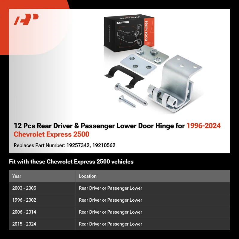 12 Pcs Rear Driver & Passenger Lower Door Hinge for 1996-2024 Chevrolet Express 2500