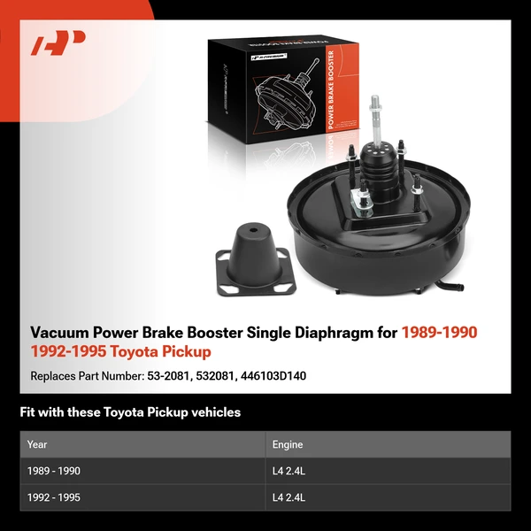 Vacuum Power Brake Booster Single Diaphragm for 1989-1990 1992-1995 Toyota Pickup