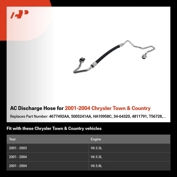 AC Discharge Hose for 2001-2004 Chrysler Town & Country