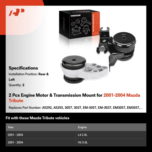 2 Pcs Engine Motor & Transmission Mount for 2001-2004 Mazda Tribute