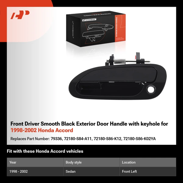 Front Driver Smooth Black Exterior Door Handle with keyhole for 1998-2002 Honda Accord
