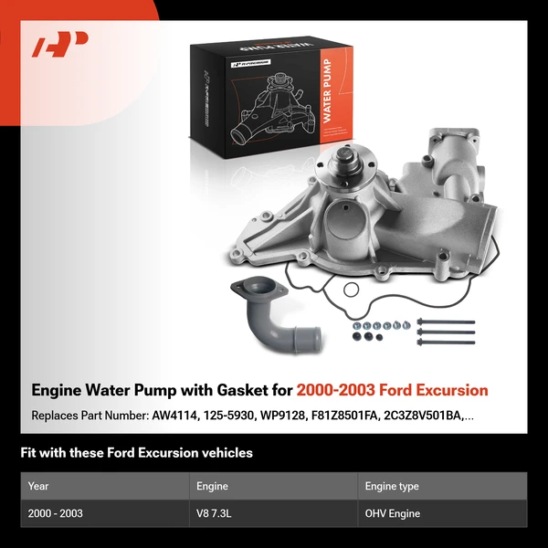 Engine Water Pump with Gasket for 2000-2003 Ford Excursion