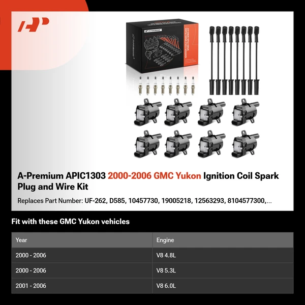 A-Premium APIC1303 2000-2006 GMC Yukon Ignition Coil Spark Plug and Wire Kit