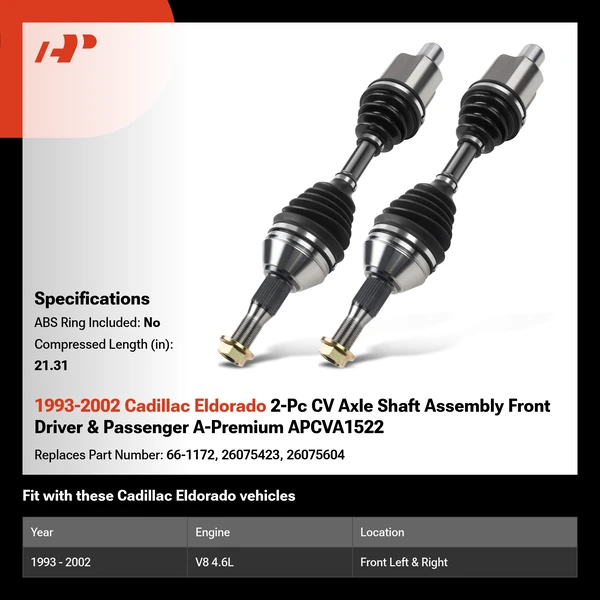 1993-2002 Cadillac Eldorado 2-Pc CV Axle Shaft Assembly Front Driver & Passenger A-Premium APCVA1522