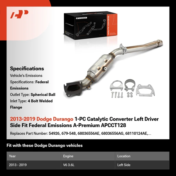 2013-2019 Dodge Durango 1-PC Catalytic Converter Left Driver Side Fit Federal Emissions A-Premium APCCT128