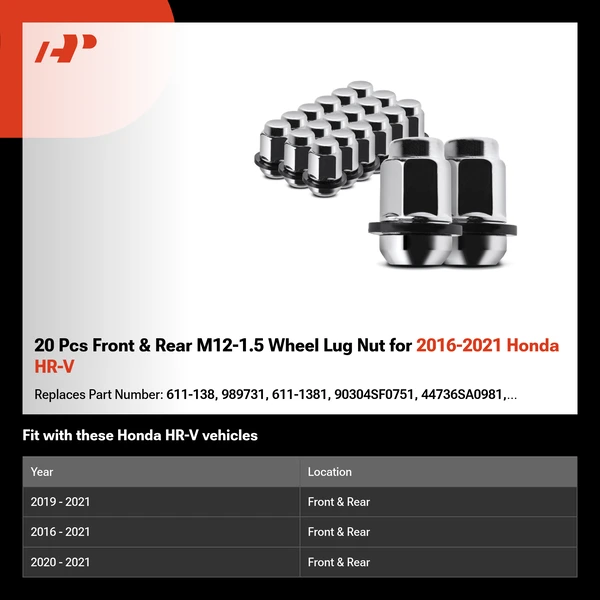 20 Pcs Front & Rear M12-1.5 Wheel Lug Nut for 2016-2021 Honda HR-V