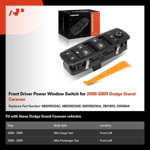 Front Driver Power Window Switch for 2008-2009 Dodge Grand Caravan