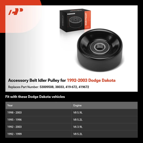 Accessory Belt Idler Pulley for 1992-2003 Dodge Dakota