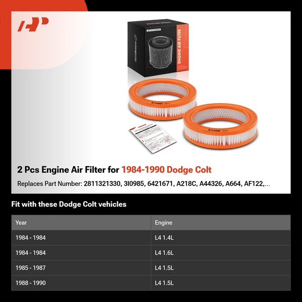 2 Pcs Engine Air Filter for 1984-1990 Dodge Colt