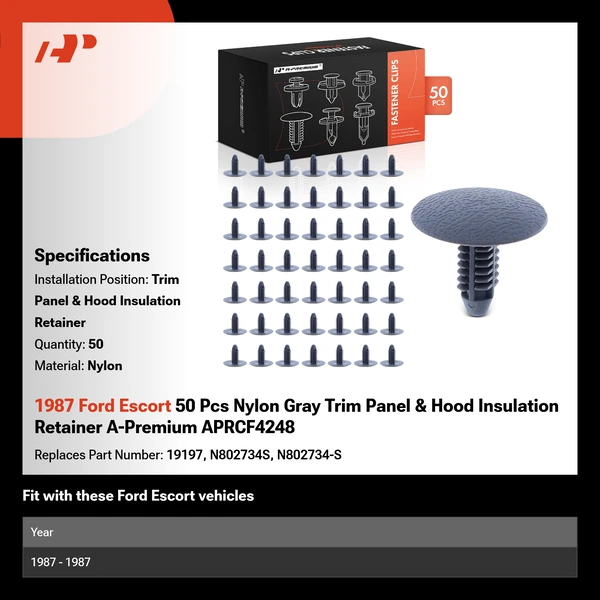 1987 Ford Escort 50 Pcs Nylon Gray Trim Panel & Hood Insulation Retainer A-Premium APRCF4248