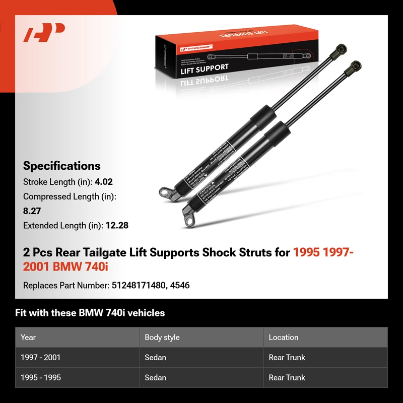 2 Pcs Rear Tailgate Lift Supports Shock Struts for 1995 1997-2001 BMW 740i