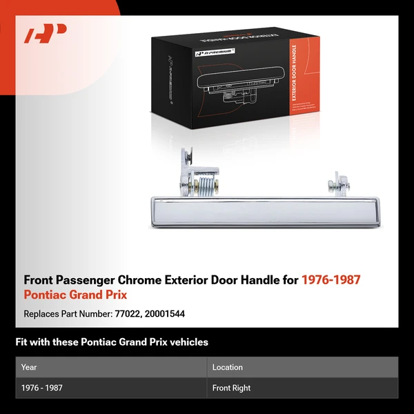 Front Passenger Chrome Exterior Door Handle for 1976-1987 Pontiac Grand Prix