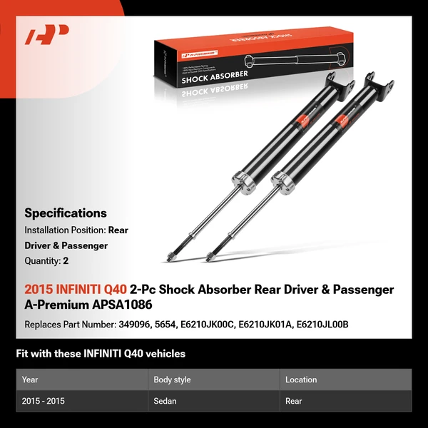 2015 INFINITI Q40 2-Pc Shock Absorber Rear Driver & Passenger A-Premium APSA1086