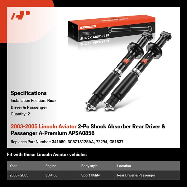 2003-2005 Lincoln Aviator 2-Pc Shock Absorber Rear Driver & Passenger A-Premium APSA0856