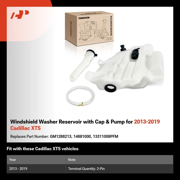 Windshield Washer Reservoir with Cap & Pump for 2013-2019 Cadillac XTS