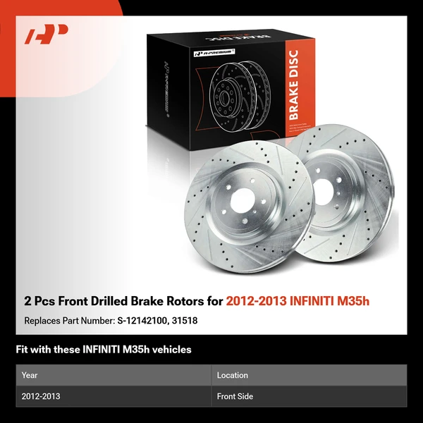 2 Pcs Front Drilled Brake Rotors for 2012-2013 INFINITI M35h