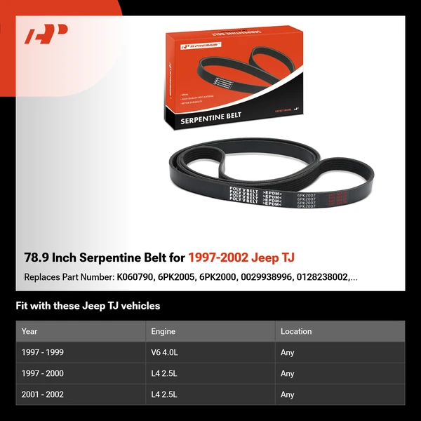 78.9 Inch Serpentine Belt for 1997-2002 Jeep TJ