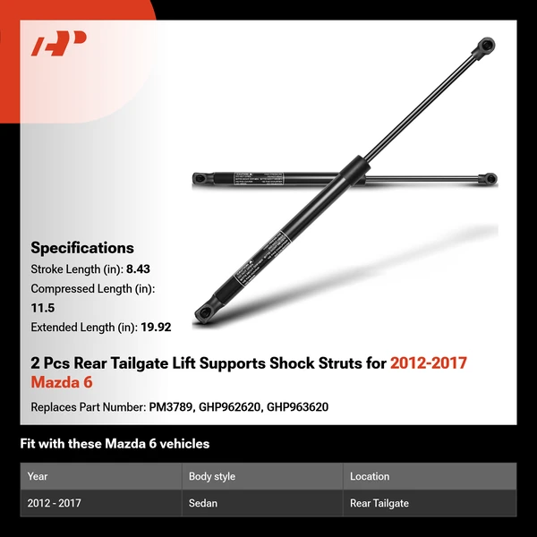 2 Pcs Rear Tailgate Lift Supports Shock Struts for 2012-2017 Mazda 6