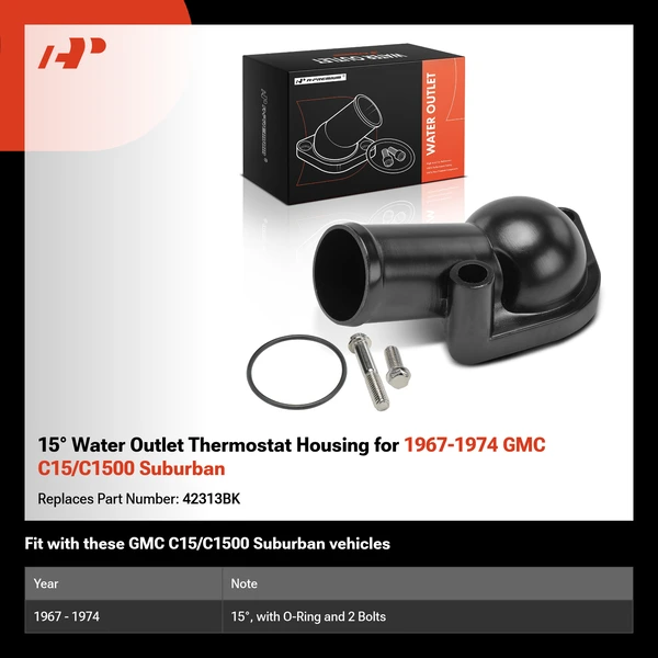 15° Water Outlet Thermostat Housing for 1967-1974 GMC C15/C1500 Suburban